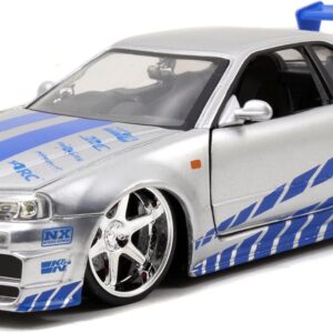 Jada Toys Fast & Furious Brian’s 2002 Nissan Skyline R34 Die-Cast Car – 1:24 Scale, Silver & Blue